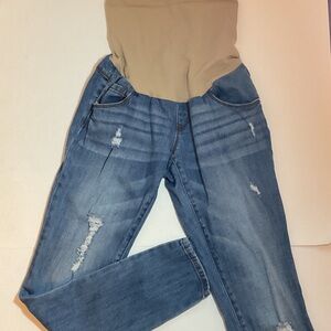 Indigo Blue Distressed Maternity Jeans